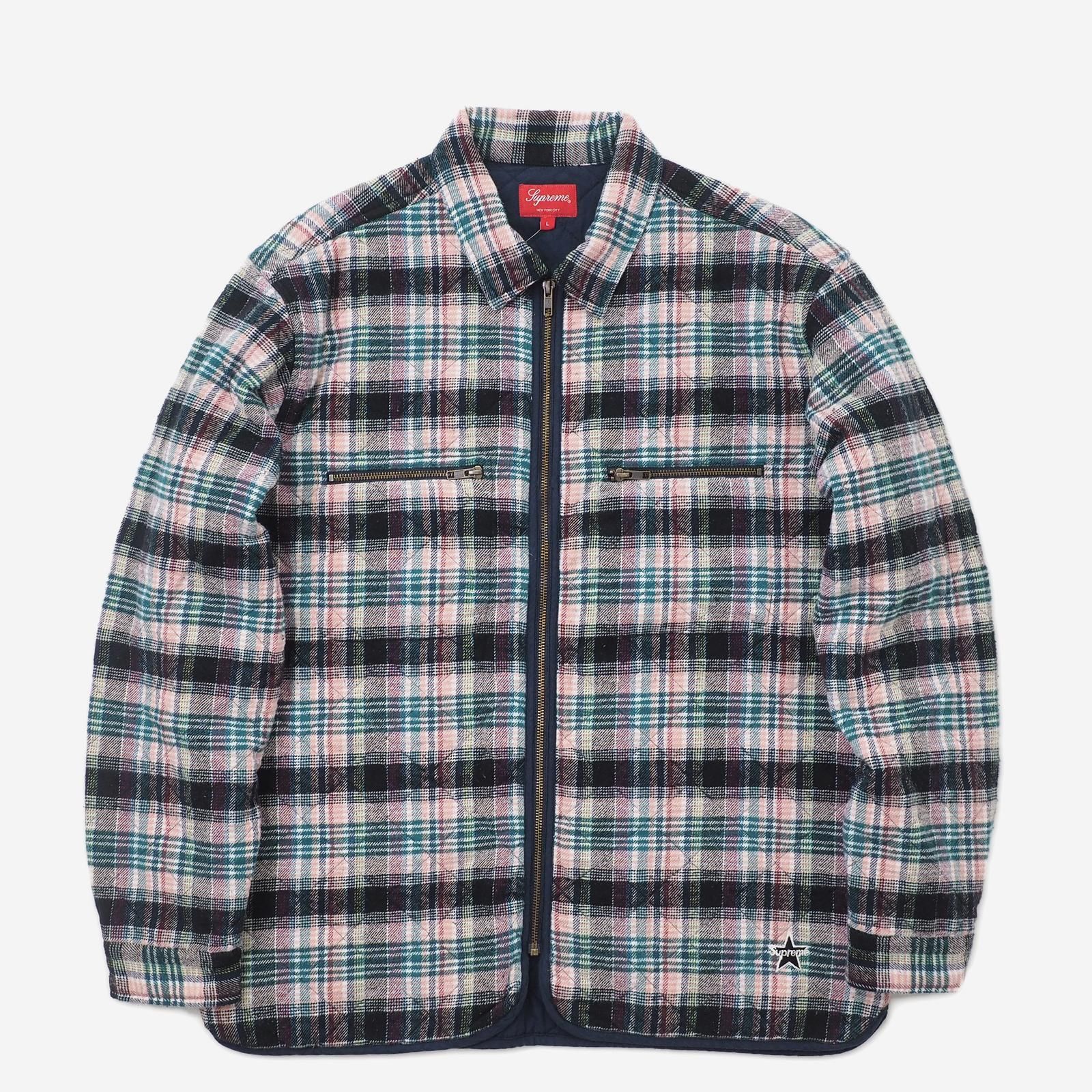 supreme Quilted Plaid Zip Up Shirt-