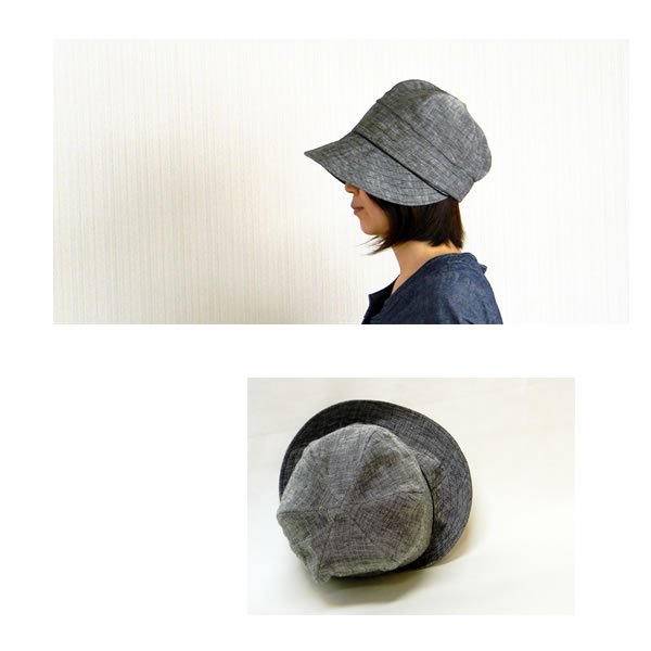 とんがりキャスケット。ステッチのきいたナチュラルなデザイン。レディース　帽子　通販　ナチュラル　サイズ調整OK　麻素材