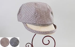 水玉×シャンブレーのコンビのキャスケット 春夏の帽子　レディース帽子　サイズ調整OK　PS0679