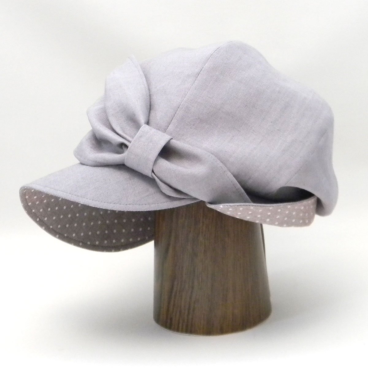 【カスタムオーダー帽子】麻の薄いパープルのリボンキャスケット 64cm仕上 M.O様　【OD2607】の写真