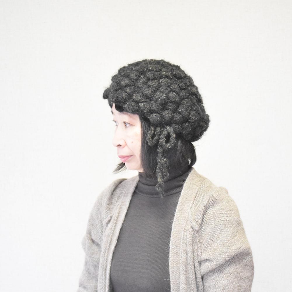 【KAPITAL】ウール ハンドニット ポップコーン編み ベレー ネイビー ポコポコとポップコーンのような模様が可愛い個性的なニット帽です
