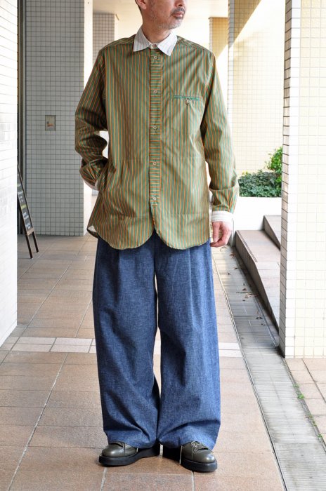 FRANK LEDER Green Striped Cotton Old Style Shirt