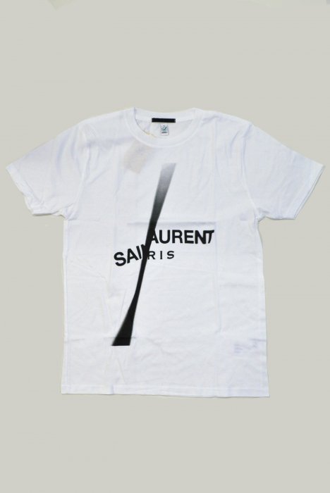 BLACK SCORE Print T-shirt (Saint Laurent Slash/White/Size L)