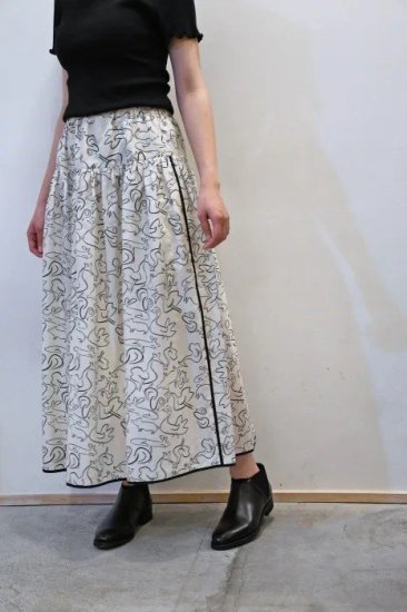 SARA LANZI Cotton Silk Voile Gathered Skirt (Print)