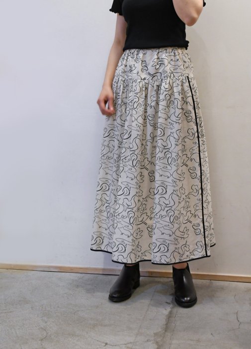 SARA LANZI Cotton Silk Voile Gathered Skirt (Print)