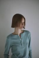 SOLD OUT BISOWN  Cotton Cashmere Triple Smooth Henry Tee (Cerulean Blue)