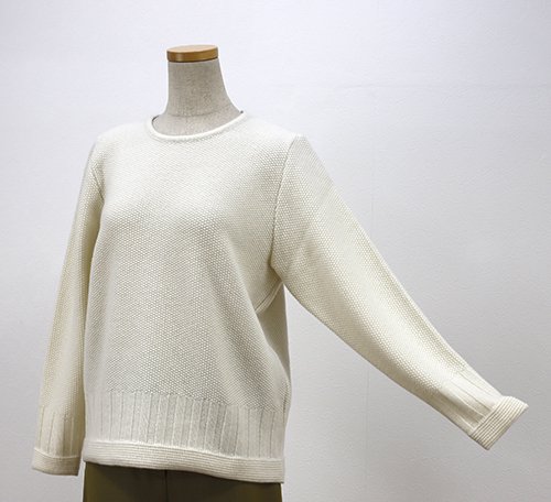10-1624021 AECA BLANC　ウール100%ポップコーン編みクルーネックセーター　4カラー