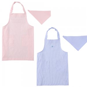 エプロン、三角巾セット（無地・刺繍入り）ピンク・ブルー