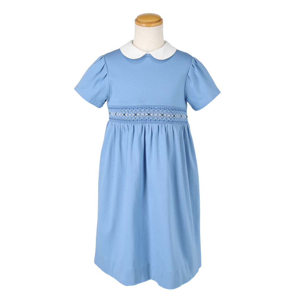 スモッキングスムースワンピース(B)22S-OP-C001【D.BLUE M