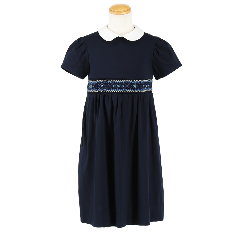 スモッキングスムースワンピース（B）23S-OP-001【NAVY(M-119) BLU ...