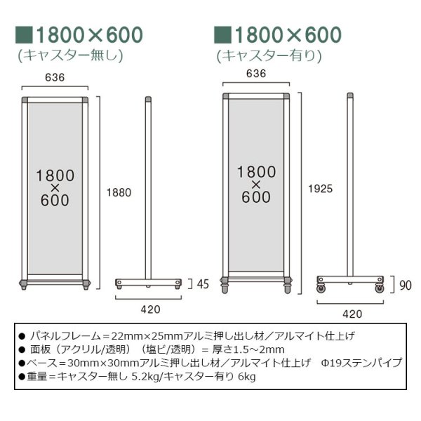 トールパーテーション THBP1800×600 面板選べる アクリル/塩ビ 屋内