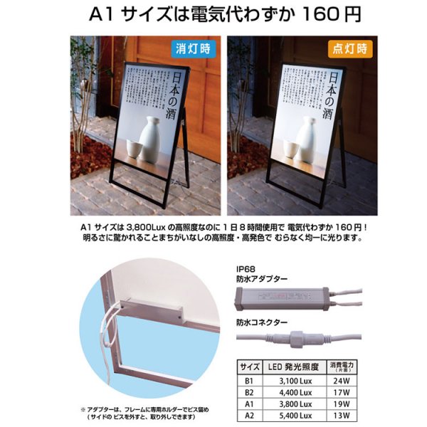 バリウススタンド看板LED A2 両面 ブラック BVASKLED-A2R 全高1m以下 薄型 省エネ ポスタースタンド -  大判出力・ラミネート加工・印刷のいいな・プランニング