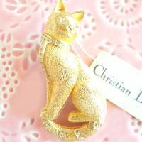 Cristian Dior クリスチャンディオール 猫のブローチ