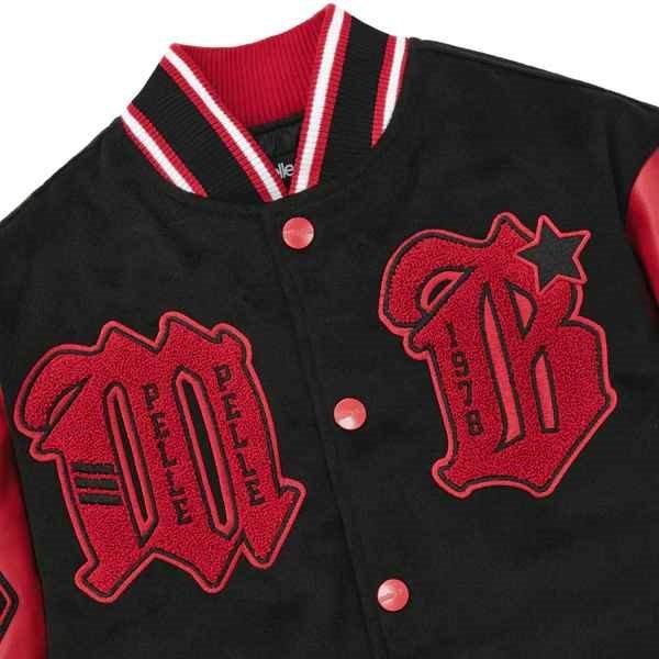 BJ19)PELLE PELLE VARSITYジャケット/レザージャケット/BLK×RED