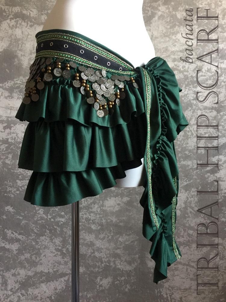 ベリーダンス トライバルフュージョン フリルスカーフ・グリーン