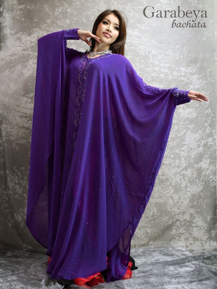 エジプト製ガラベーヤ/アバヤ 前開きタイプ・紫 (フリーサイズ) ベリーダンス衣装の羽織ものに！