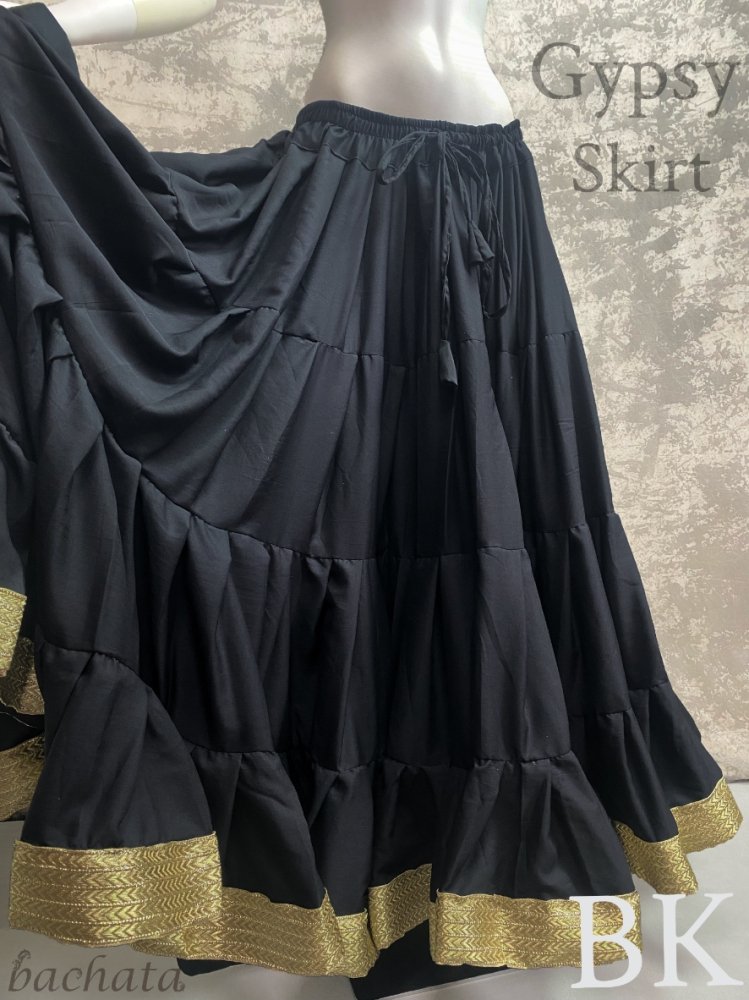 ファッションデザイナー 手作りシルクのスカート（Ｌ）黒＆金 Lサイズ ...