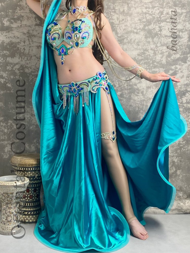 定番から最新 Madelaのベリーダンス衣装、青緑 - ダンス・バレエ