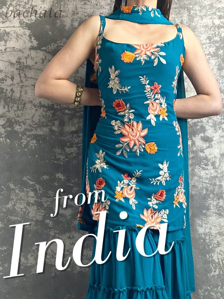 ボリウッド風 シャララドレス インド民族衣装 3点セット (L) ST0101PG