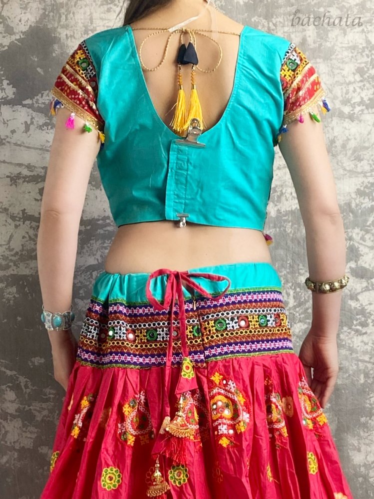 ボリウッド風 インド民族衣装 レヘンガチョリ 3点セット (L) ST0002OR