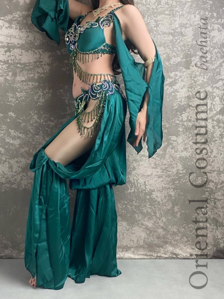 ベリーダンス衣装 パンツスタイル ターコイズグリーン CT0181 (ML 