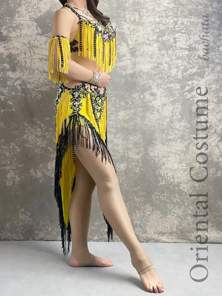 ベリーダンス衣装 イエローブラックミニ CT0188 (M-L) - bachata