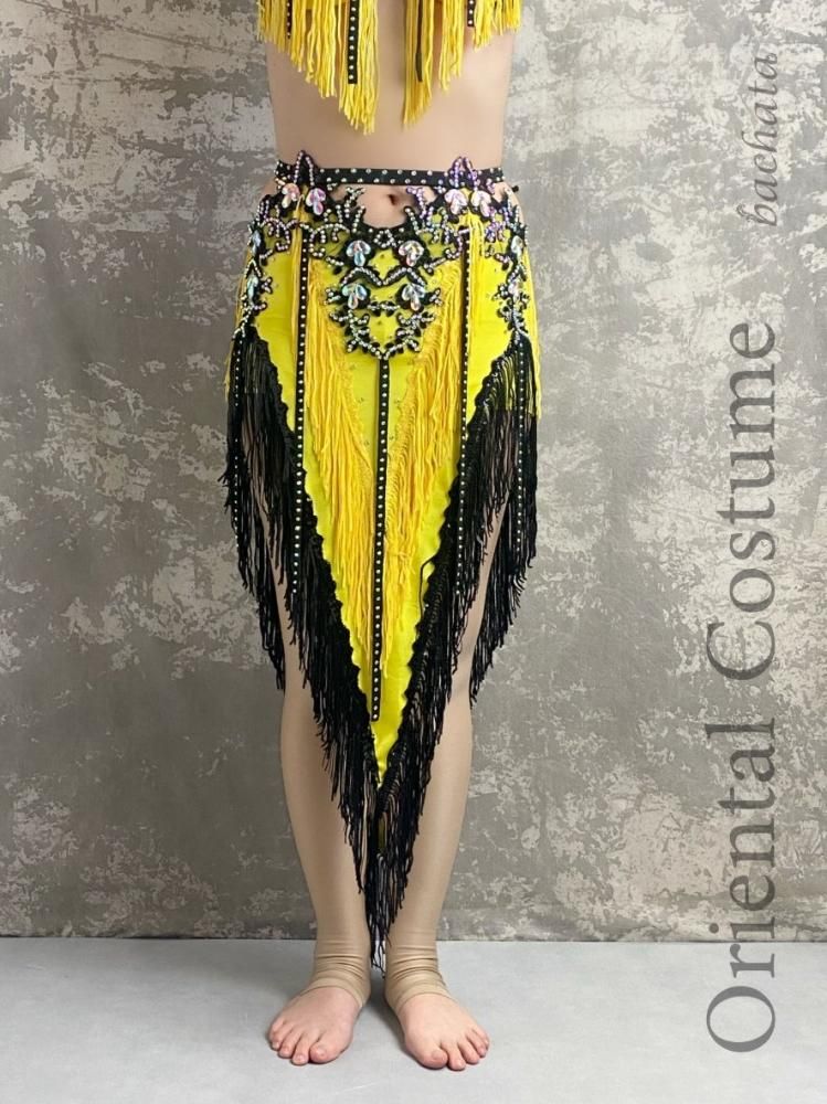 ベリーダンス 衣装 イエロー ブラック 黄 黒 ベリーダンス衣装 イエローブラックミニ CT0188 (M-L) - bachata