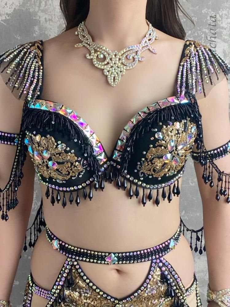 黒ベリーダンス衣装 ベリーダンス衣装 ブラック CT0419 (M-L) - bachata ベリー