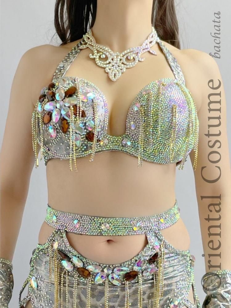 ベリーダンス衣装 Yasser ヒョウ柄シルバー CT0266 (S-M) オリエンタル