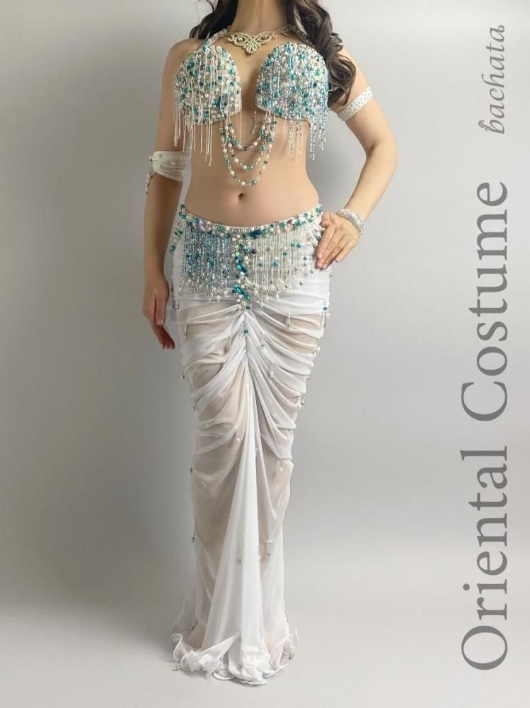 バラディ ホワイトベリーダンス衣装 ベリーダンス衣装 Yasser 白 ホワイト マーメイド CT0280 (L