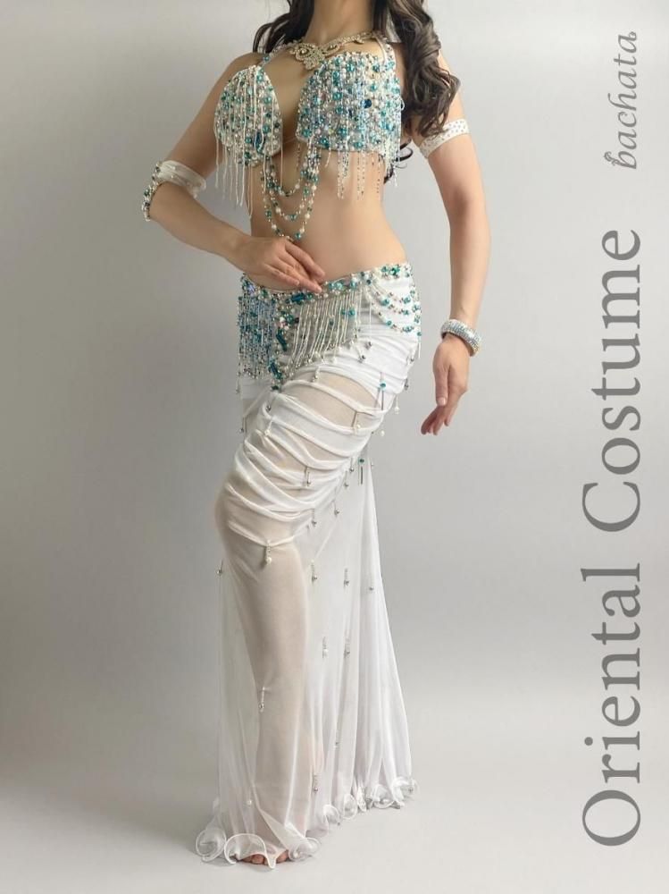 ベリーダンス衣装 Yasser 白 ホワイト マーメイド CT0280 (L