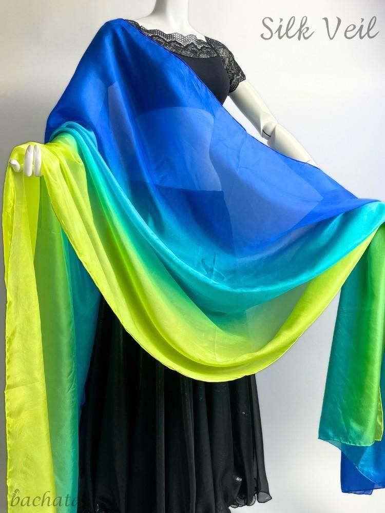 新品★最高級シルクベール★Kターコイズグラデ★ベリーダンス ベリーダンス シルクベール・赤~ピンク~紫 グラデーション SV0023