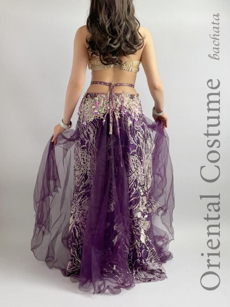 ベリーダンス衣装 Amr ディープパープル ソフトチュールスカート