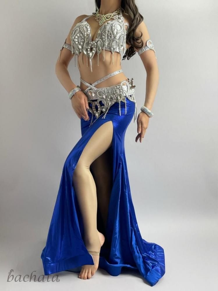 ベリーダンス シルバー　ブラベルト ベリーダンス 衣装 Vドロップ ブラ ベルト 上下2点 セット