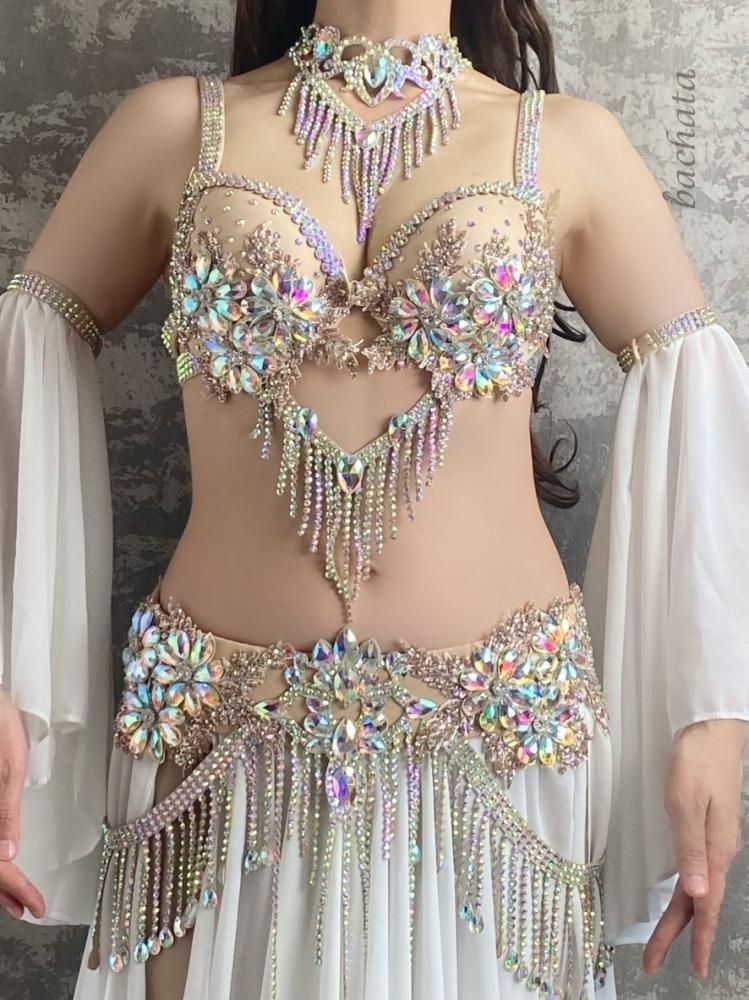 ◇サイズオーダー◇ベリーダンス衣装 ホワイト/ピンク ブラ