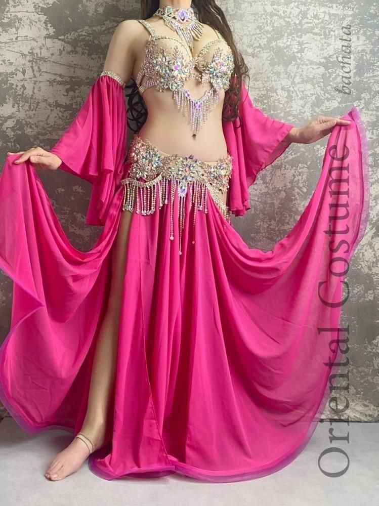 ◇サイズオーダー◇ベリーダンス衣装 ホワイト/ピンク ブラ