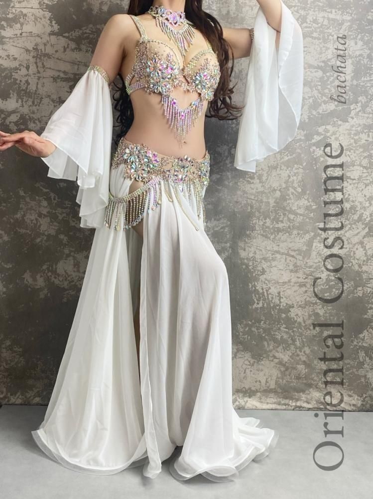 ◇サイズオーダー◇ベリーダンス衣装 ホワイト/ピンク ブラ