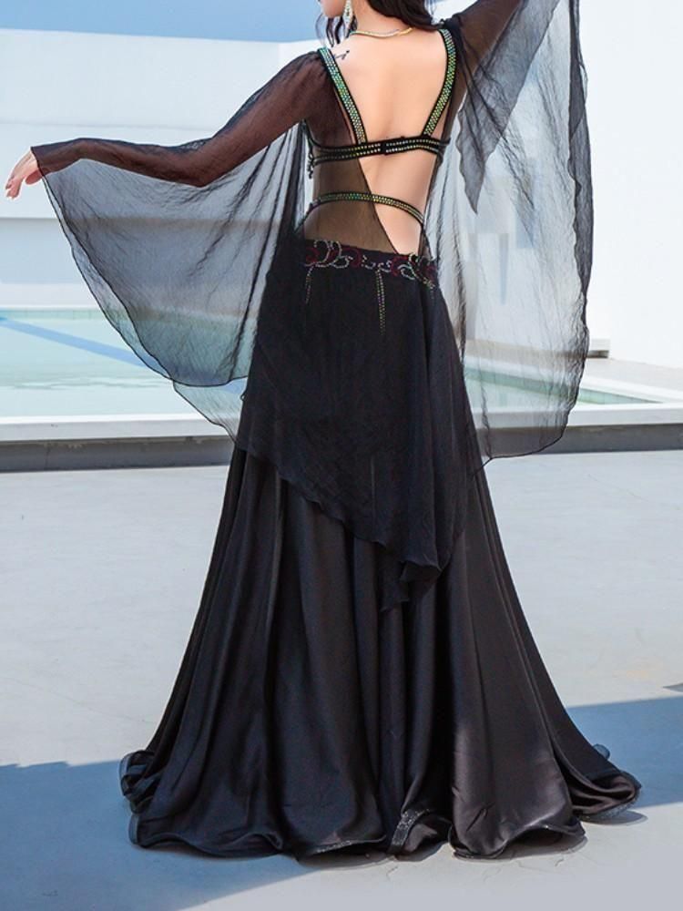 未使用！ベリーダンス ☆オリエンタル衣装 ☆黒☆ベロア☆ゴージャス☆トルコ ベリーダンス衣装】繊細ゴージャスな紫×黒♡大胆なラメで