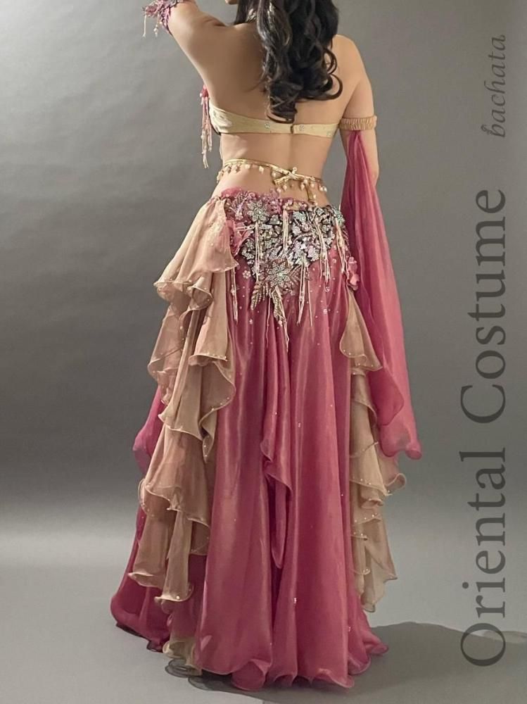 ベリーダンス衣装 Hoyda くすみピンク バイカラー CT0233 (M-L)