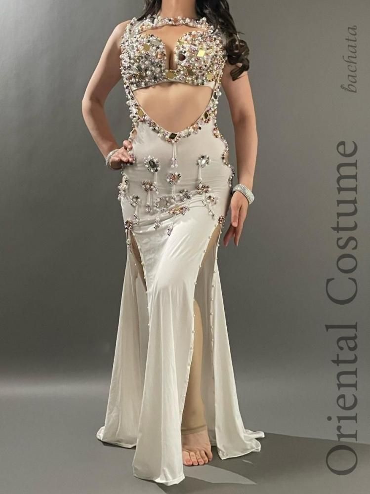 ベリーダンス yasser オリエンタルドレス 衣装 ベリーダンス衣装 Yasser ホワイトエレガント ワンピース CT0299