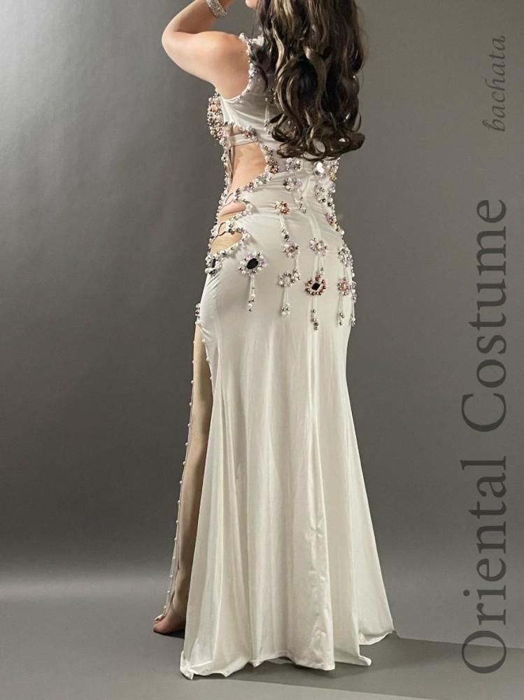 ベリーダンス衣装 Yasser ホワイトエレガント ワンピース CT0299