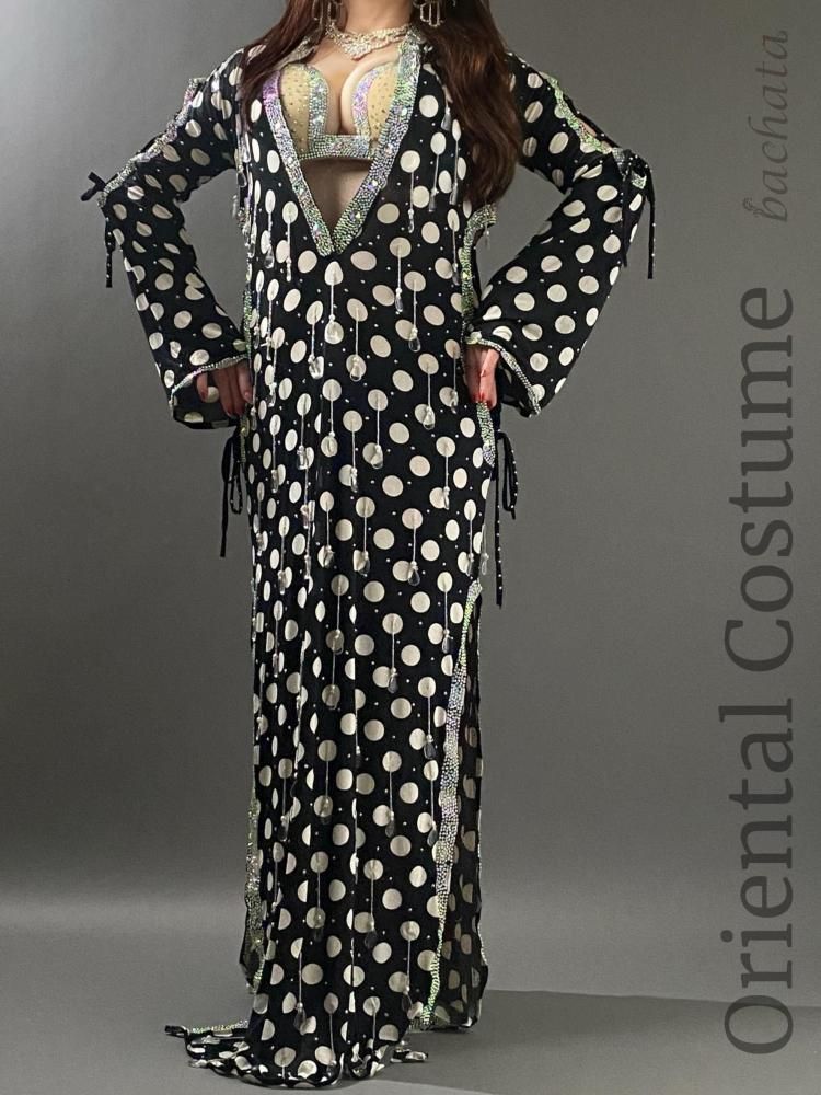 ベリーダンス衣装 Yasser ブラックドット ワンピース CT0300 (XXL