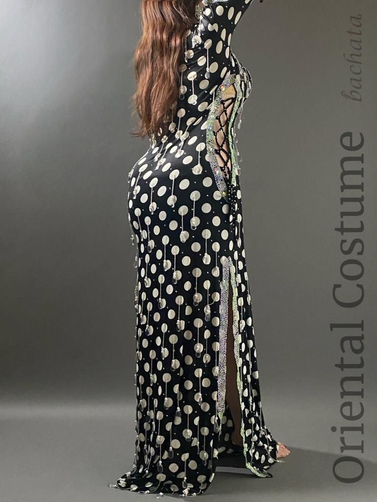 ベリーダンス衣装 Yasser ブラックドット ワンピース CT0300 (XXL