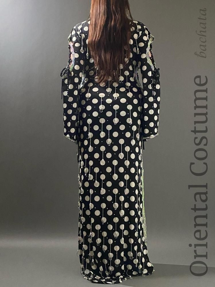 ベリーダンス衣装 Yasser ブラックドット ワンピース CT0300 (XXL