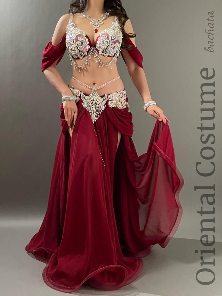 ベリーダンス衣装　ワインレッド色 ベリーダンス衣装 大人のドレープシフォンワインレッド (L) CT0441