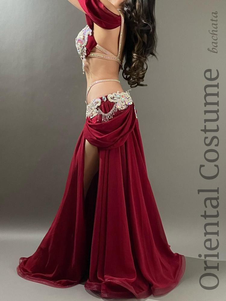 ベリーダンス衣装 大人のドレープシフォンワインレッド (L) CT0441