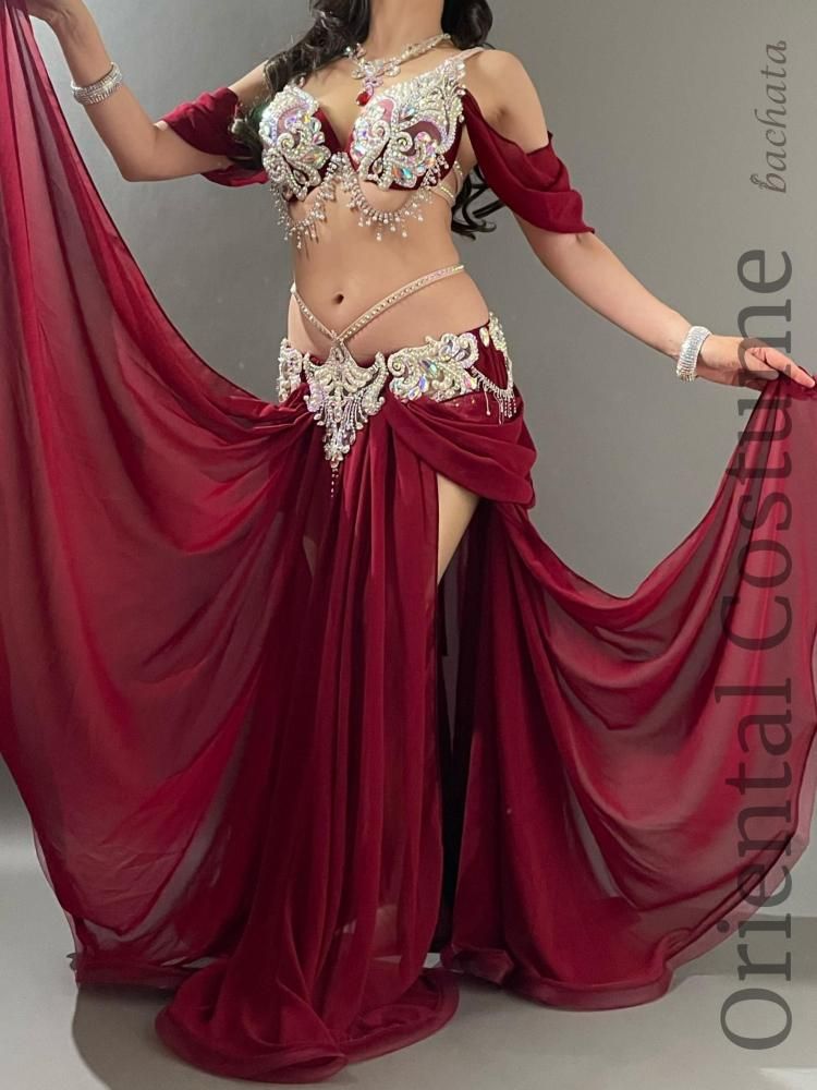 ベリーダンス衣装 大人のドレープシフォンワインレッド (L) CT0441