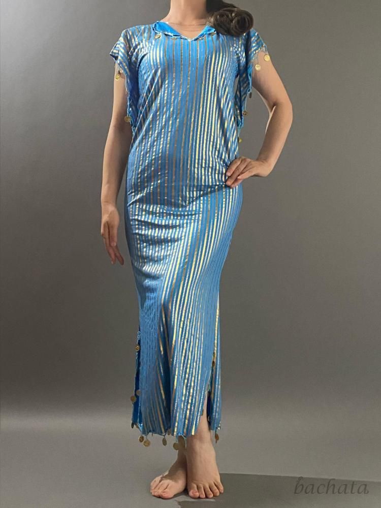 ベリーダンス衣装　バラディドレス　シャービードレス　ブルー　Lサイズ 新品タグ付きベリーダンス衣装 バラディドレス シャービードレス