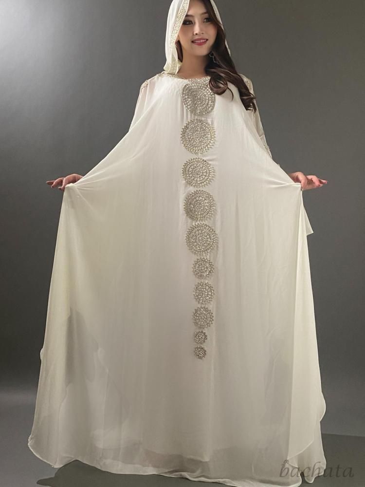 ハリージドレス　ガラベーヤ　ベリーダンス　アバヤ　エジプト　刺繍　フリーサイズ エジプト製 ハリージドレス/ガラベーヤ フード付き 全3色(フリーサイズ