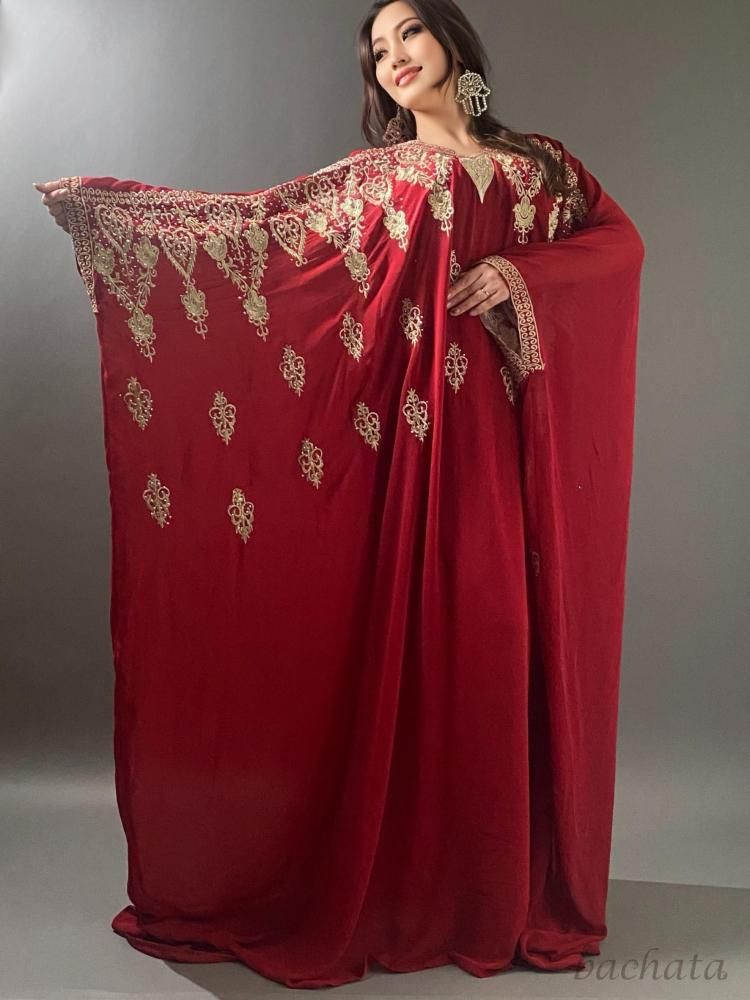 ベリーダンス　ガラベーヤ　ハリージドレス エジプト製 ハリージドレス/ガラベーヤ フード付き レッド